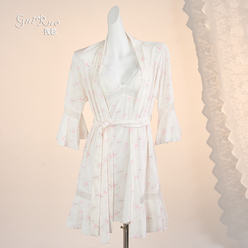 Rose-Like French-Style Light Luxury Velvet Lace-Up Backless Gathered Nightgown with Removable Chest Pads, Robe, Loungewear X6808