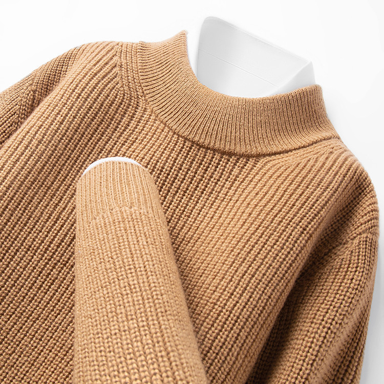 Thickened Men's Fine Wool Sweater with Half Turtleneck,元宝 Stitch, Ultra-Thick Warm Pure Wool Knit Sweater for Winter