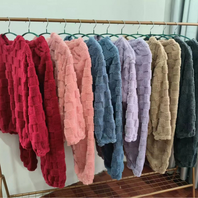 秋冬季珊瑚绒睡衣套装女加绒加厚家居服时尚可外穿法兰绒开衫睡袍|undefined