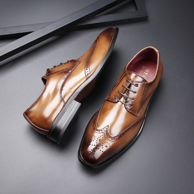 2026 New Style Carved Brogue British Genuine Leather Business Formal Leather Shoes for Men, Lace-Up Derby Shoes with Pointed Toe for Young People