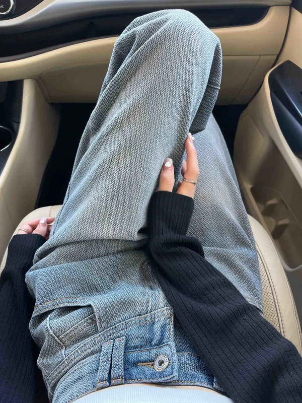 Star Pattern Design Niche Jeans Women's Autumn and Winter Women's Hot Girl Loose Straight High Waist Wide Leg Trousers