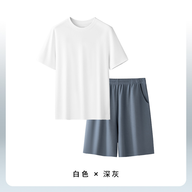 [Capa de aire jacquard] La ropa de casa de los hombres con textura de sarga de alta gama puede salir a hacer ejercicio traje de pijama de manga corta