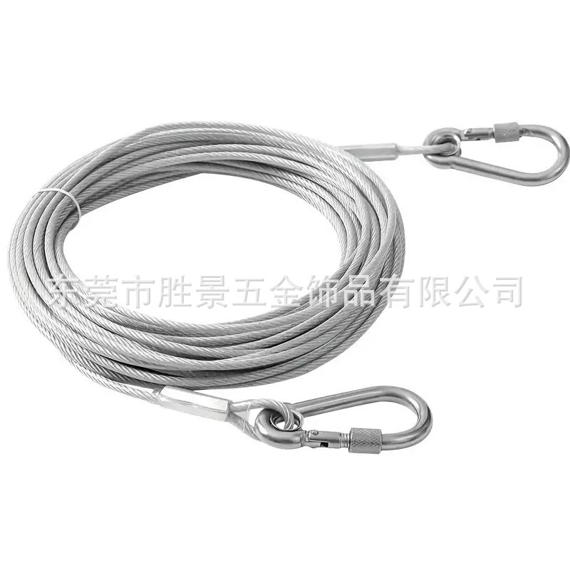 Manufacturer's Steel Wire Rope Carabiner Clothesline Stainless Steel Dog Leash Pet Large Dog Leash Extended Fixed Leash