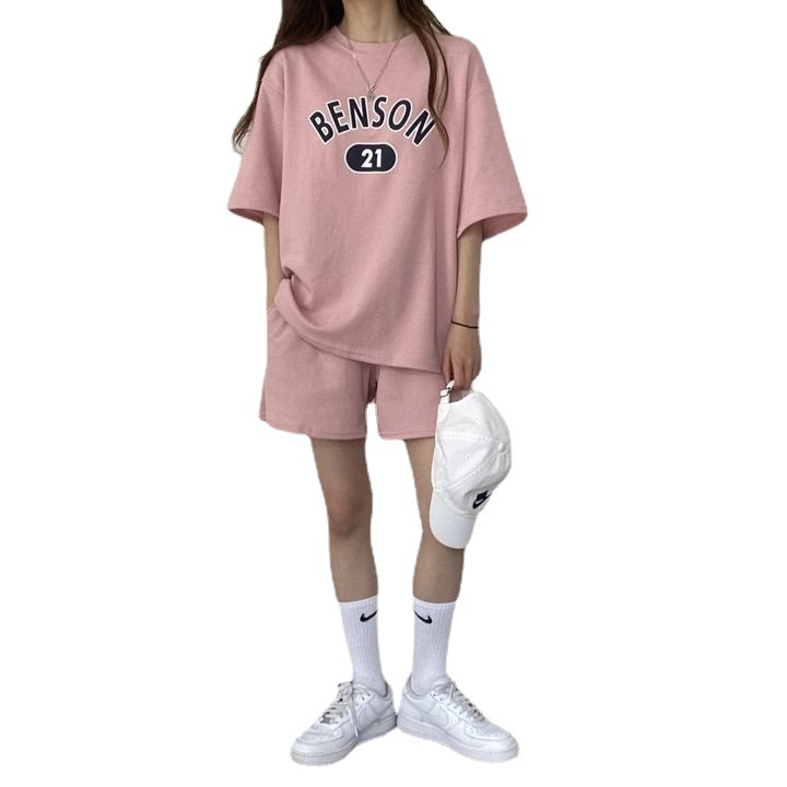 100% algodón traje de comercio exterior ropa de mujer más tamaño de dos piezas de verano moda casual ropa deportiva pantalones cortos de manga corta al por mayor