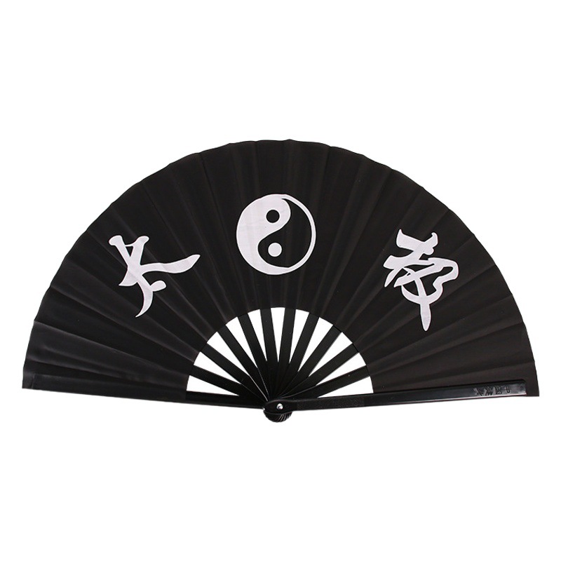 Venta directa de fábrica Abanico de artes marciales de doble cara de hueso negro de 8 pulgadas Abanico de doble cara Abanico de baile para niños