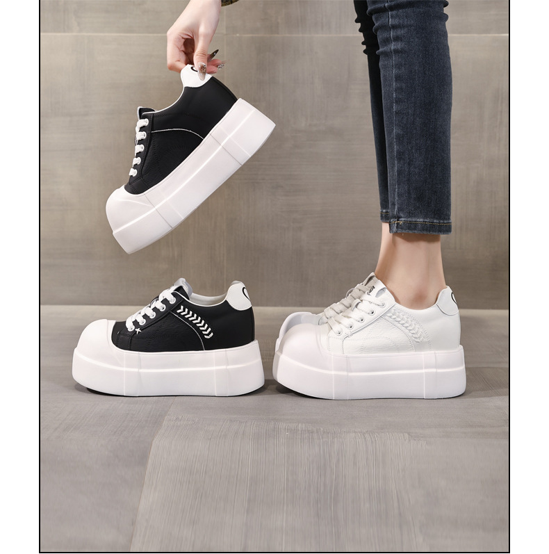 Giày sneaker nữ đế dày tăng chiều cao phong cách trắng basic — màu đen chi tiết 17