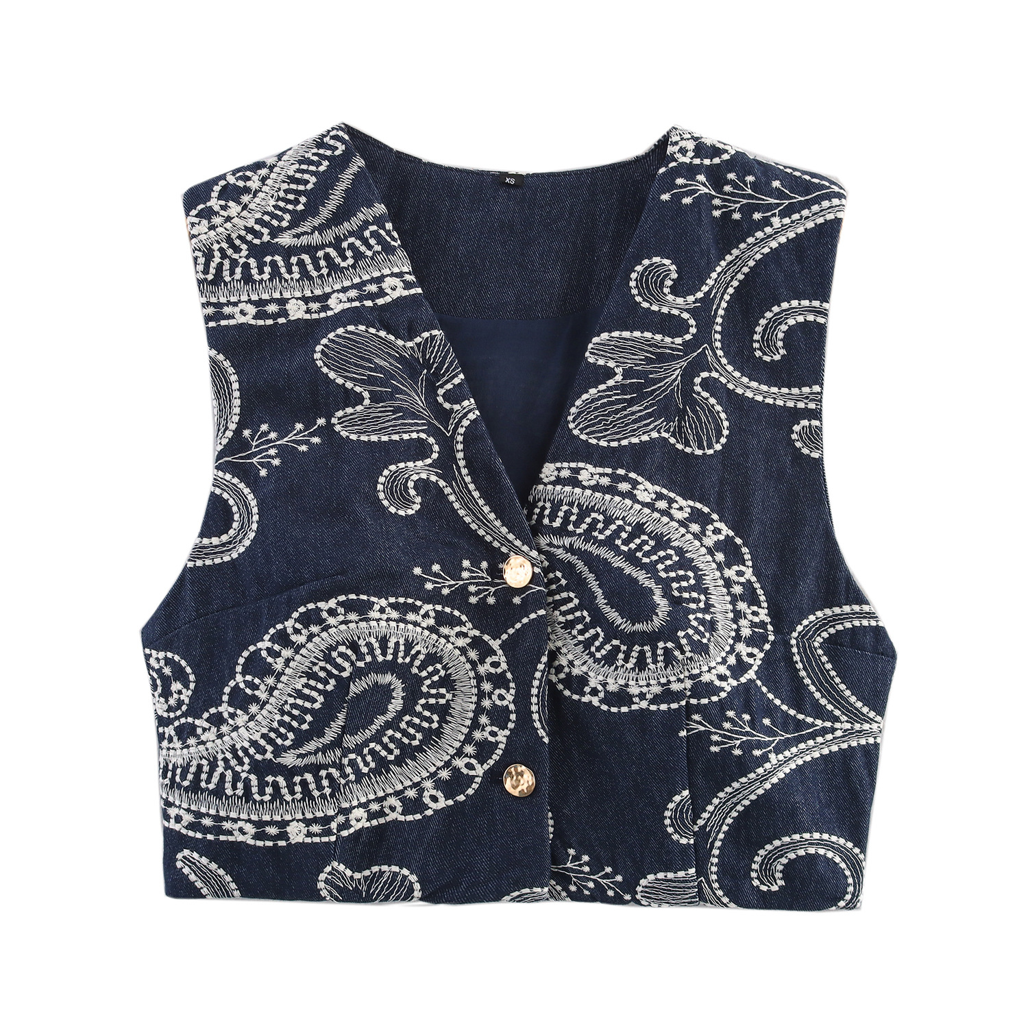 2025 Summer Fashion Women's V Neck Sleeveless Flower Embroidery Short Vest Vest