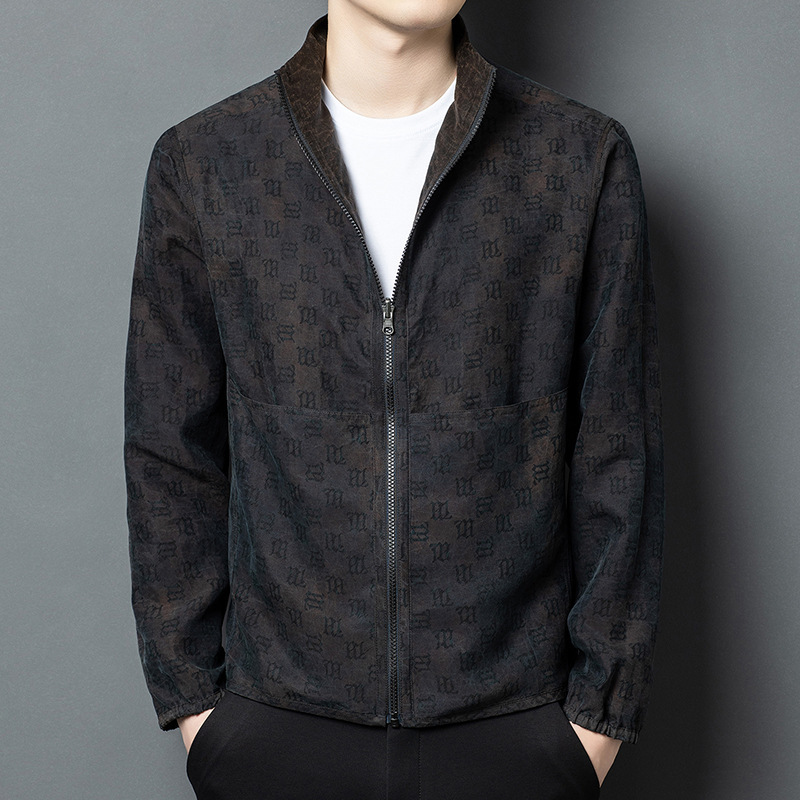 Men's Silk Xiangyun Yarn Jacket, Young Men's Business Casual Loose Thin Jacquard Reversible Outerwear