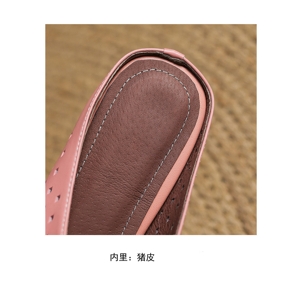 Dép sandal nữ da bò đục lỗ mũi kín quai hậu gót thấp — Màu hồng chi tiết 22