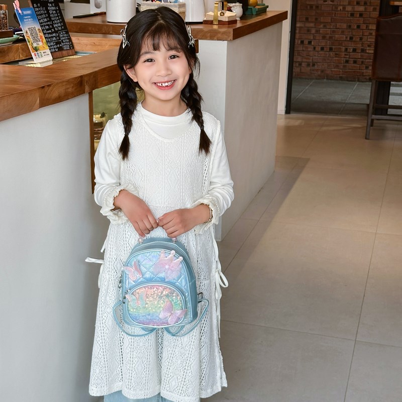 Mochila de mariposa de encaje para niños y niñas, mochila para niños, jardín de infantes, mochila para bebés, mochila de moda de sequillas para niños