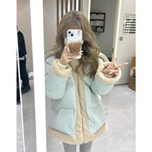棉服外套拼接毛绒设计冬季新款韩版保暖宽松加厚面包服棉衣棉袄女