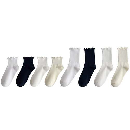 Socks for women, spring and summer cotton socks, mid-calf socks, fungus lace striped short socks, cute Japanese trendy jk women's socks