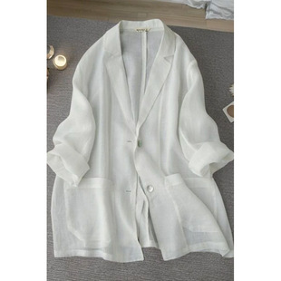 New Chinese Style Women's Ramie Suit Jacket Autumn Casual Long-Sleeved Tops for Women Spring and Autum Outer Thin Sun Protection Shirts for Women