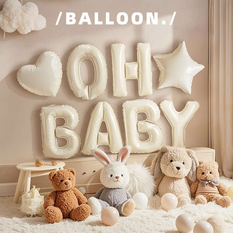 新款ins风16寸美版瘦体复古奶油白OH BABY字母生日装饰气球套餐|undefined