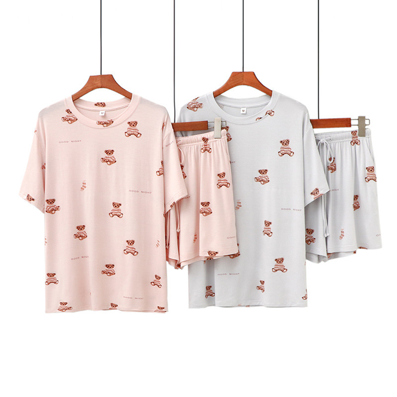 Factory Direct Supply! First-Hand Supply! Towel Bear Cartoon Printed Round Neck Shorts Short Sleeve Modal Pajamas
