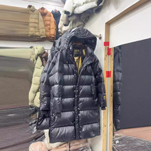 跨境秋冬新款黑金新国标白鸭绒中长款羽绒服女气质连帽防风过膝潮