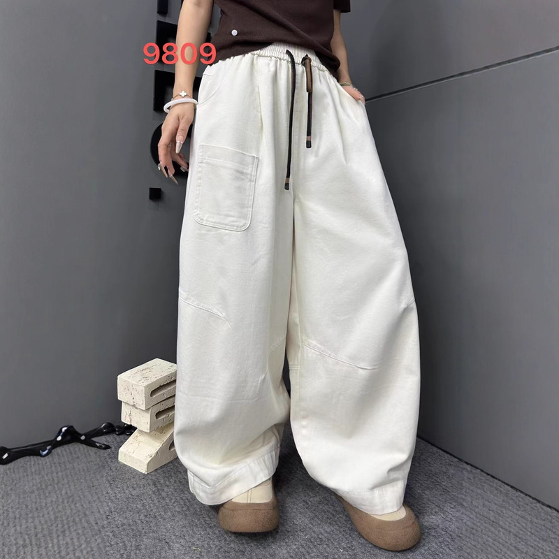Drawstring Casual Pants 2025 Autum New Style Cover-Up Fashion Loose Large Size Slimming Look Wide-Leg Straight Pants for Women 9809
