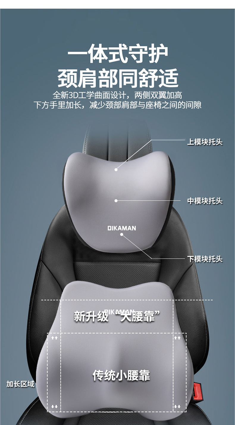 Cross-Border Car Headrest and Lumbar Support Set, Car Seat Lumbar Support Pillow, Car Neck Pillow for Long Sitting, Dropshipping