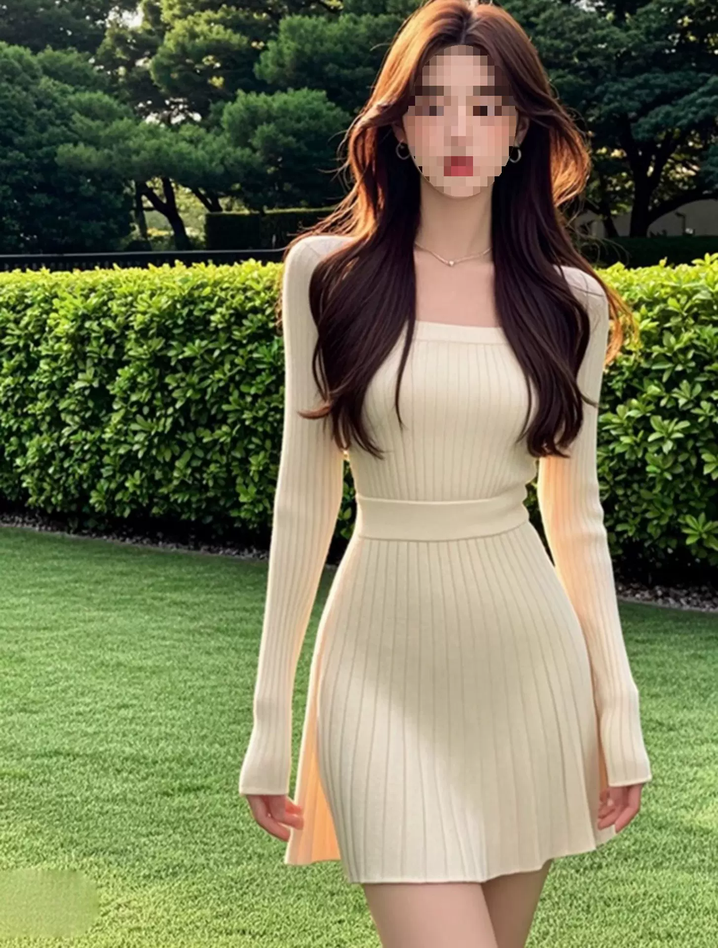 连衣裙秋装女款2025年新款收腰显瘦气质温柔轻熟米杏色长袖短裙子