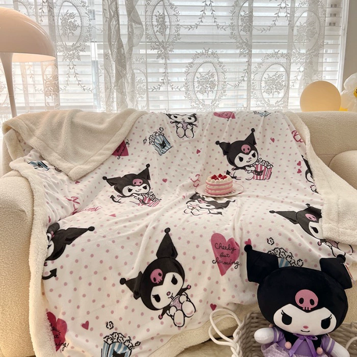 Многофункциональное одеяло Sanrio (Sanrio) Kuromi & Hello Kitty, бархатная молочная флисовая ткань с молнией, 100×150–200×230 см