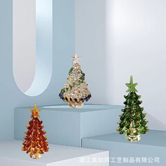 クリスマスツリー水晶純手作り淄博瑠璃置物クリスマスプレゼントデスクトップ装飾小紅本クリエイティブプレゼント