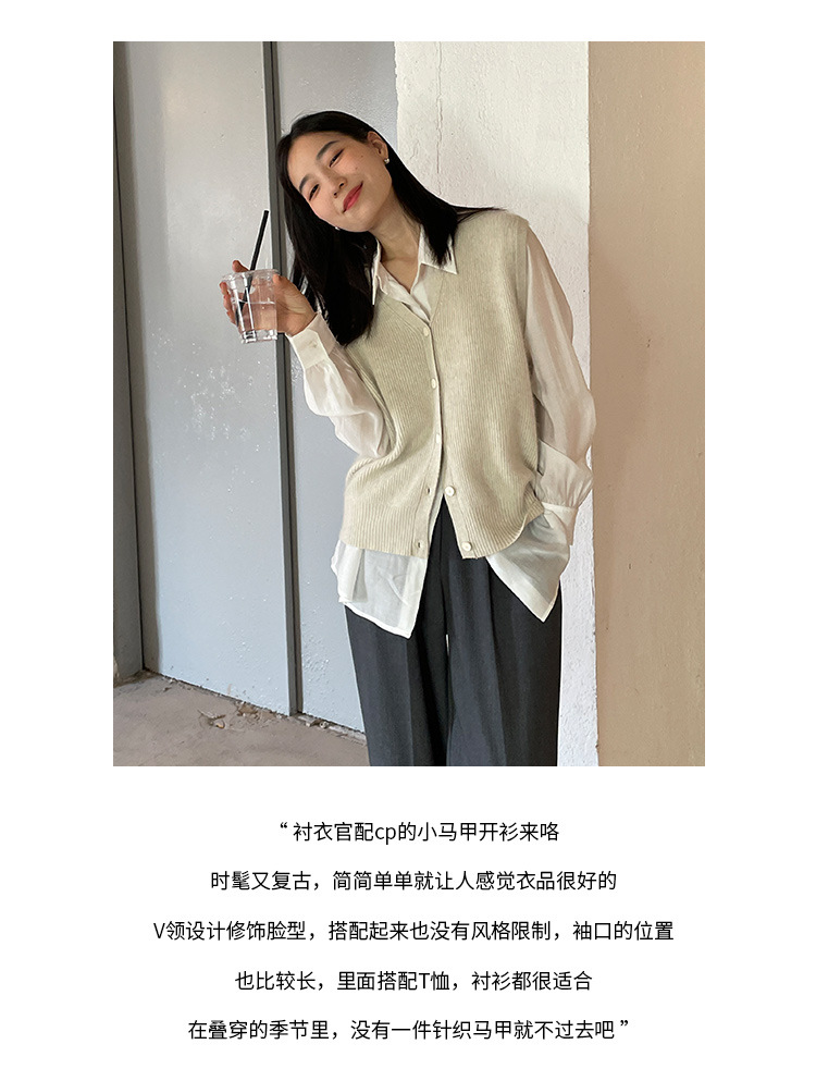 木兰时髦复古小马甲开衫女2023春季新款韩版简约针织上衣女 21507详情4
