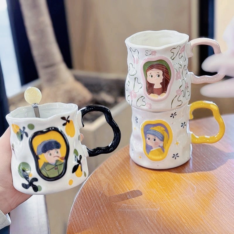 レトロかわいい女の子マグカップセラミックホームカップ女の子のための見栄えの良いウォーターカップお土産クロスボーダーコーヒーカップ|undefined