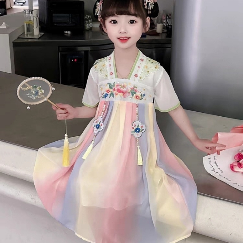 女童超仙中国风雪纺汉服连衣裙公主宝宝唐装改良襦裙子表演服夏装|undefined