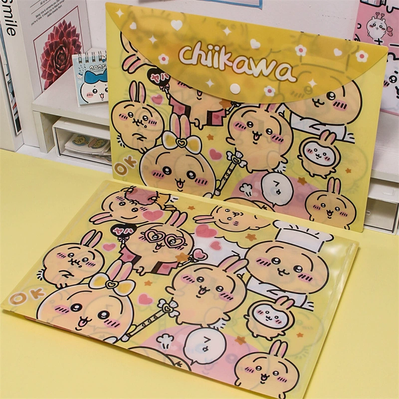 Карман для файлов формата A4 Color Chiikawa Jiyi, сумка для классификации, учебник, спецодежда, бумага для тестов, хранение, застёжка, папка складывающаяся