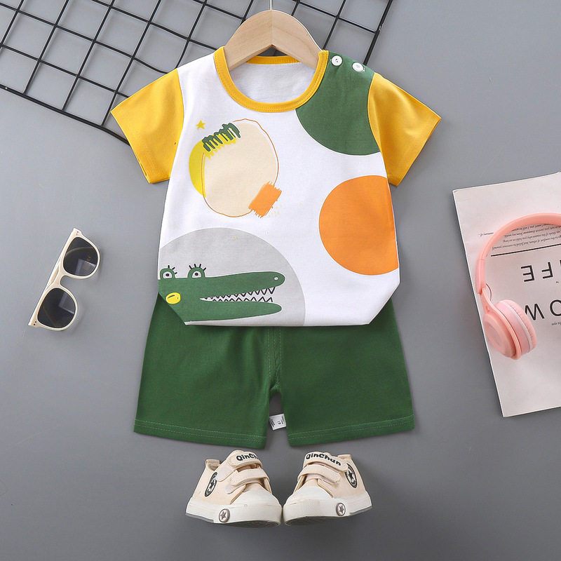 New Children's Short-Sleeved Suit Pure Cotton Summer Clothing for Boys and Girls, Boys' T-Shirt, Baby Clothes, Thin Style Wholesale