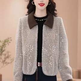 2025秋冬季新款水貂绒加厚妈妈外套气质短款中年女士保暖毛呢外套