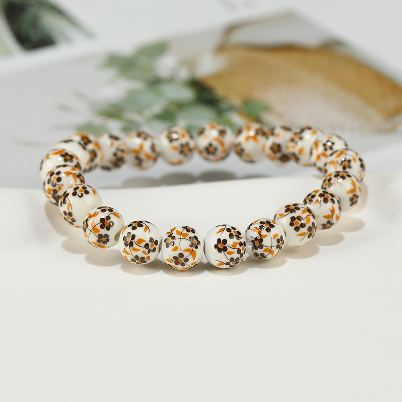 17g Weight ceramics Pendant Material Bracelets Classification Elastic string Chain Material 1 Piece Quantity Holiday, Daily Occasion ceramics Material Flower Pattern Women's Gender Beaded Design Ethnic Style Style Ethnic Style Flower Ceramics Wholesale Bracelets 9