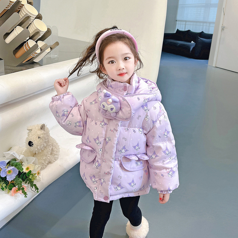 女童卡通印花庫洛米羽絨服2023冬裝洋氣兒童加厚草莓熊白鴨絨外套