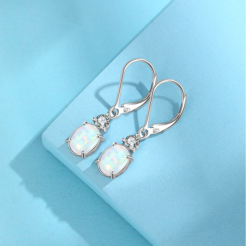 925 plata esterlina opal pendientes de mujer verano europeo y americano de alta calidad temperamento oval opal pendientes de orejas pendientes