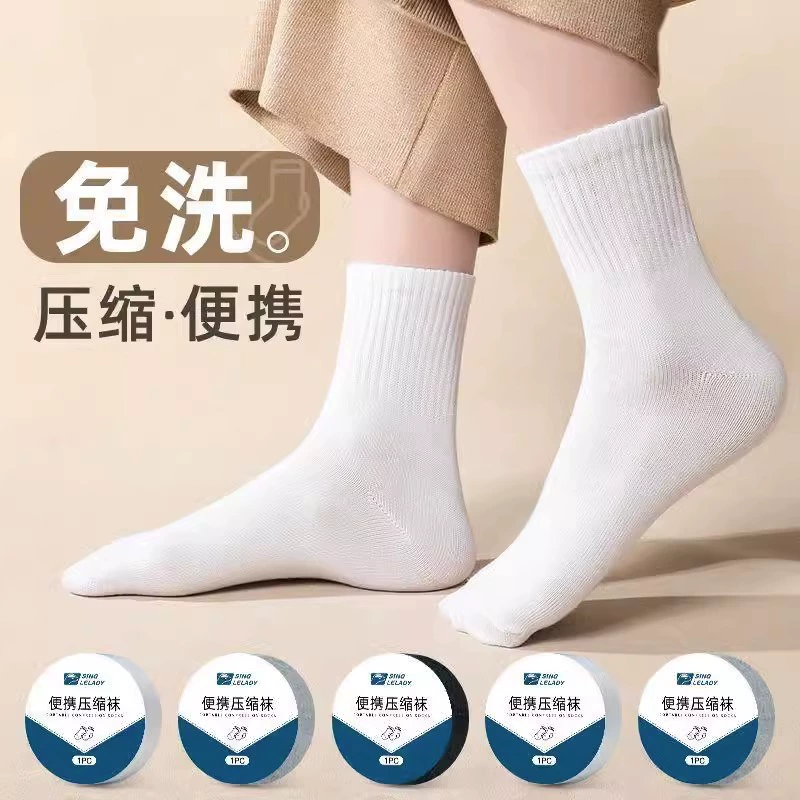 Disposable Socks Daily Disposable Men's and Women's Cotton Socks Thick Socks Mid-Calf Compression Socks Sweat-Absorbent Portable Leisure No-Wash Travel Wholesale