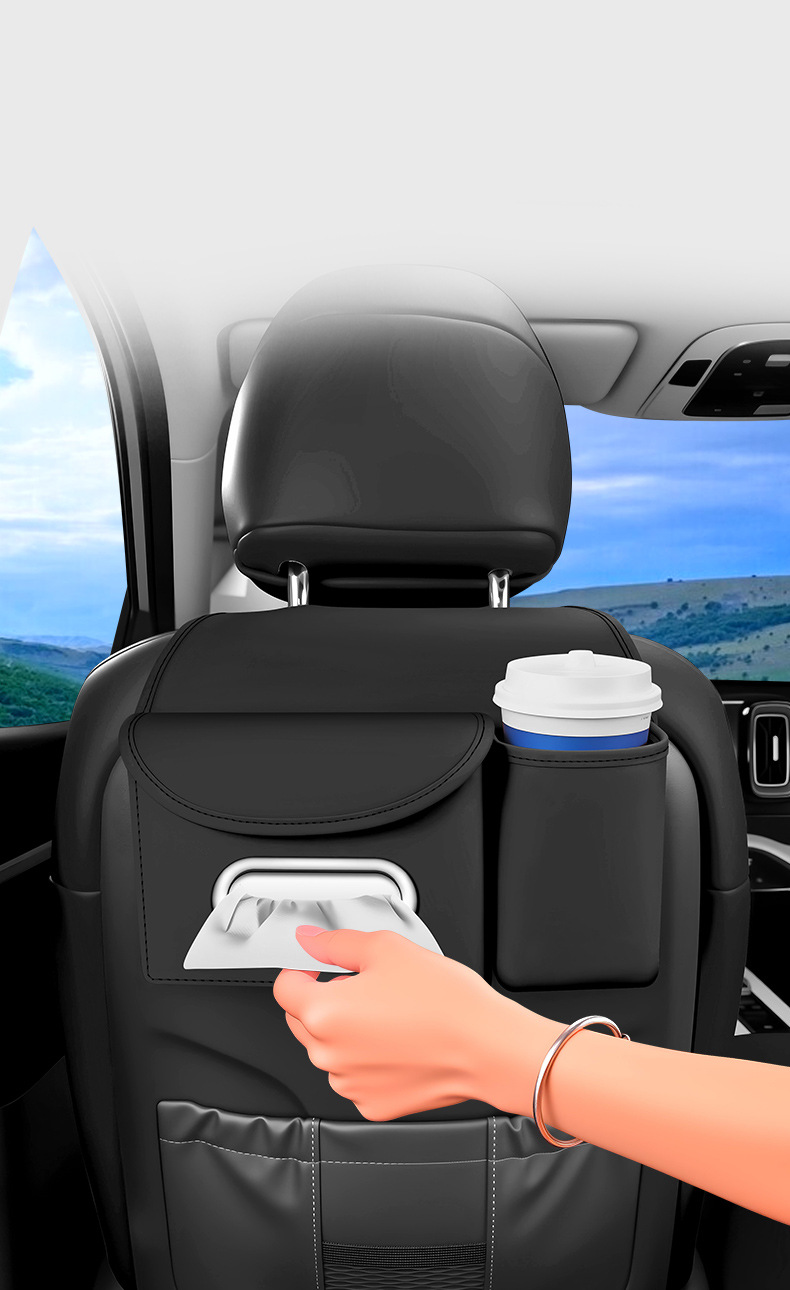 Car tissue box, seat back tissue holder, water cup holder, hanging car tissue cover, multifunctional storage