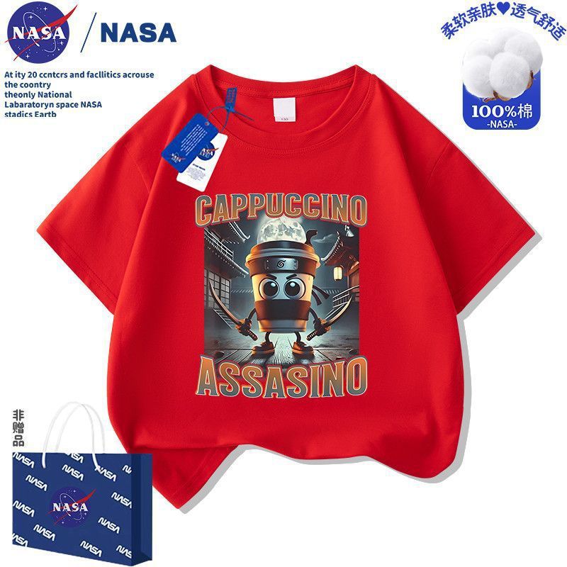 NASA 子供用山海経 AI 抽象半袖 Tシャツ カプチーノ アサシーノ 男の子と女の子のトップス|undefined