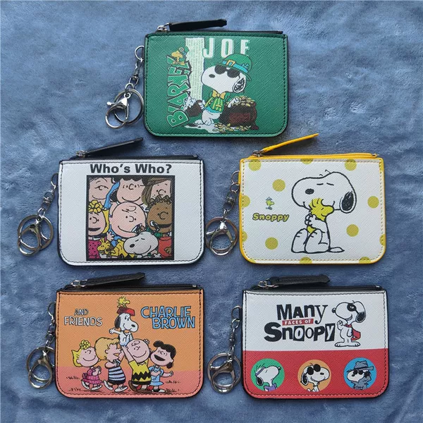 Cartoon Charlie Snoopy Card Holder Coin Purse Puppy Leather Student Meal Card Holder Loose Wallet with Keychain