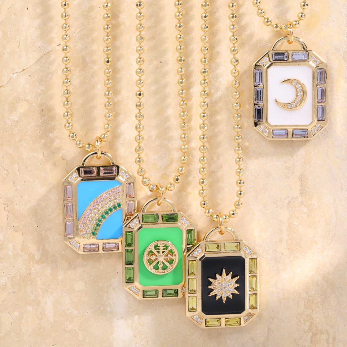 Fashion Multicolor Tarot Elements Zircon Dripping Oil Copper Necklace display picture 2