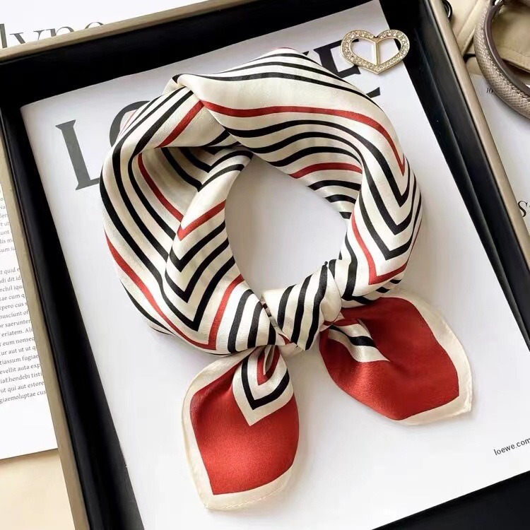Hangzhou silk European-style simple striped decorative silk small scarf spring and autumn versatile mulberry silk small square scarf with hand gift