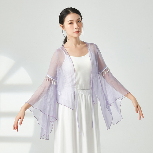 Classical dance dance clothing women's gauze Chinese dance fairy pearl elegant top performance clothing practice clothing