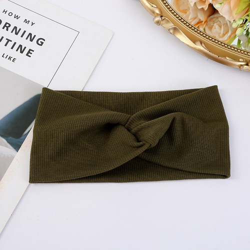 Ribbed solid color knitted cross headband widened knotted headband sports sweat-absorbent headband bangs floral headband