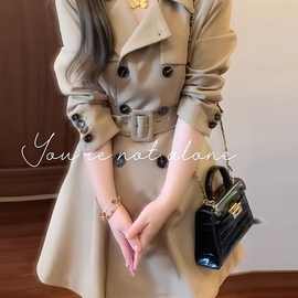 大码胖mm韩系风衣外套秋冬感百搭气质感卡其色大衣200斤