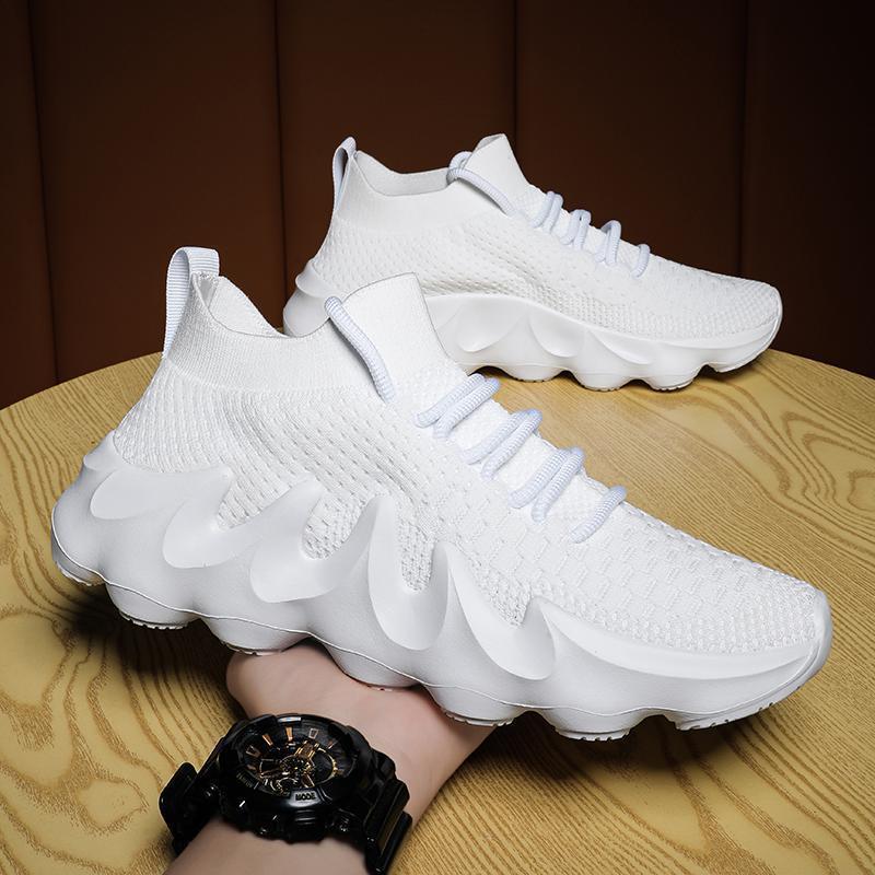 Men's Shoes Autumn New Mesh Shoes Breathable Mesh Socks Shoes High-top All-match Student Sports Hugh Mens shoes
