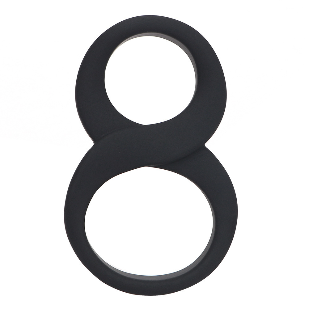 8-Shape Locking Silicone Double Delay Ring, Thick Black Cock Ring for Men — detail image 6