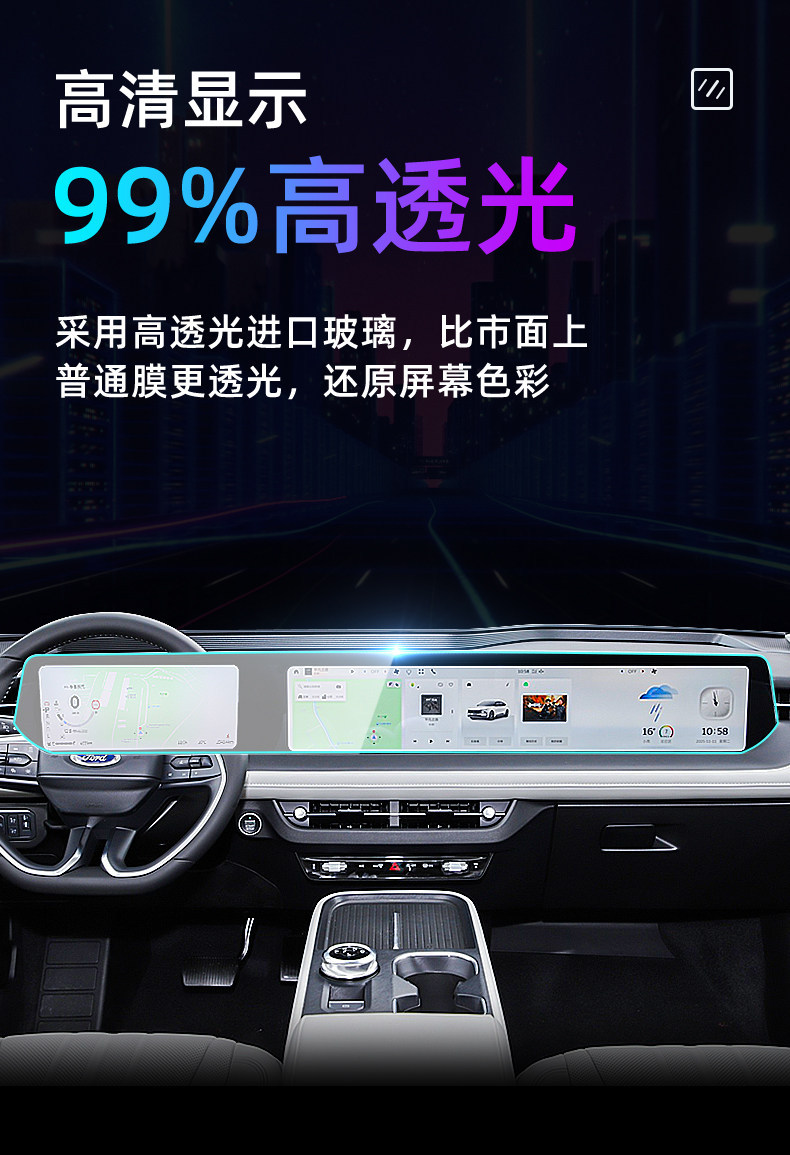 Suitable for 26 models of Ford Mondeo central control tempered film, car navigation screen protector, display screen protective film, instrument panel