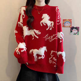 新年圣诞红色毛衣女冬季2025爆新款大码胖mm好看本命年针织衫上衣