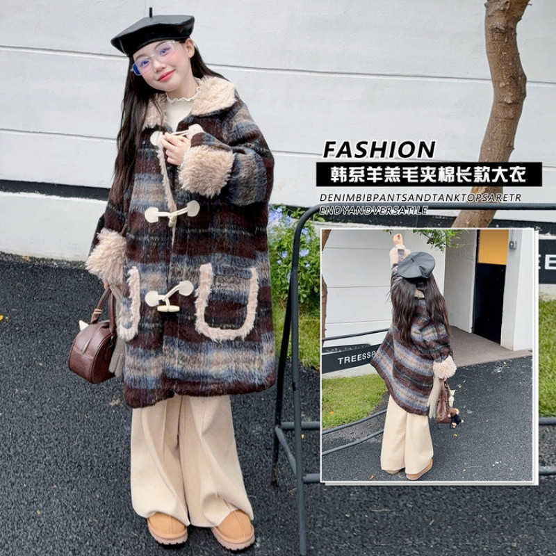 Zhili children's wool coat, 2025 new style, mid-length fashionable lamb wool quilted coat for girls.
