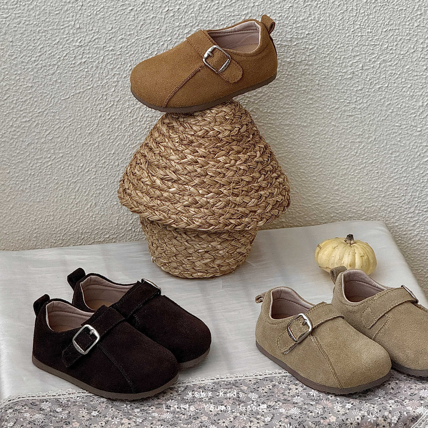 Xshx Bagel Boots | Boys and Girls Autumn First-Layer Cow Suede Leather Velcro Retro Functional Thin-Soled Casual Shoes