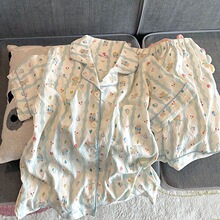 夏季爆款云朵棉睡衣女薄款印花宽松甜美短袖短裤开衫家居服套装